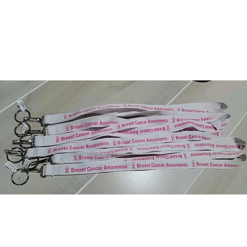 Set Of 6 ~ Breast Cancer Awareness Lanyard Pink Ribbon BCA Badge Holder